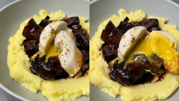 Creamy Mash with Balsamic Mushrooms & The Poached Neggst
